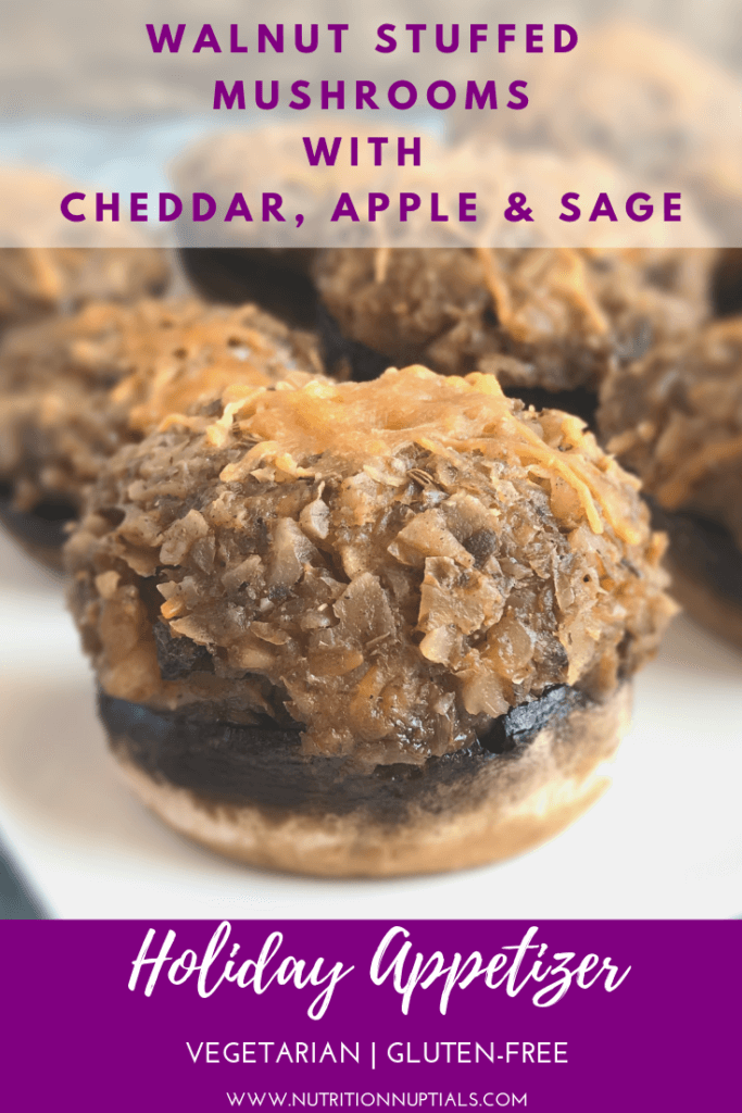 Walnut Stuffed Mushrooms with Cheddar, Apple & Sage | Nutrition Nuptials | Mandy Enright MS RDN RYT